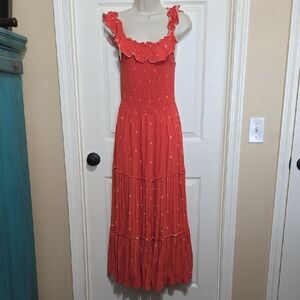 Chic Coral Maxi Dress with Ruffle Straps